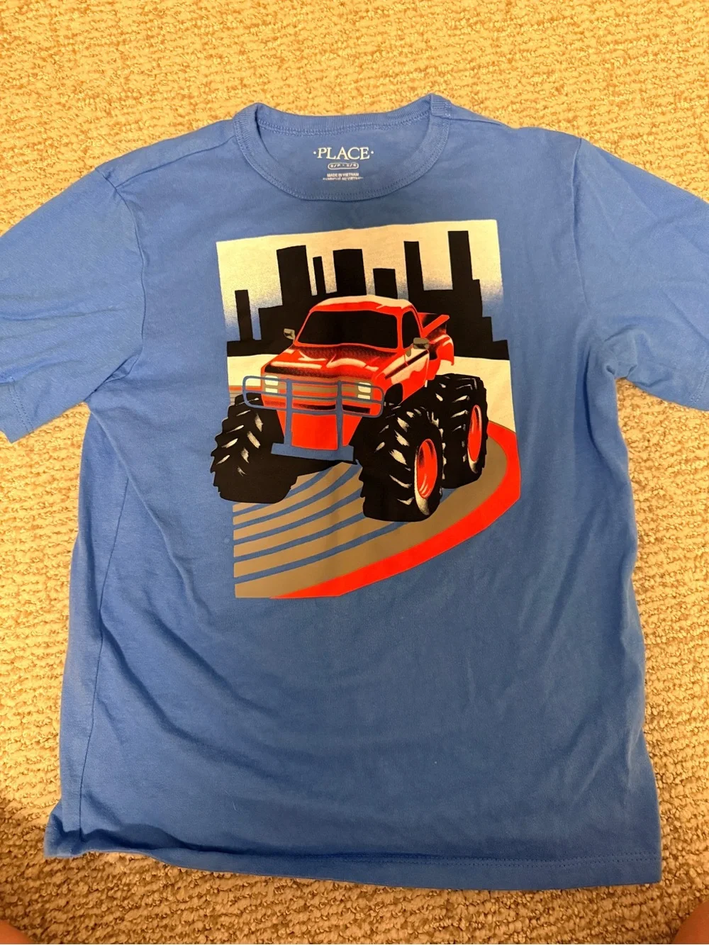 The Children's Place Blue Tee with Red Monster Truck Graphic